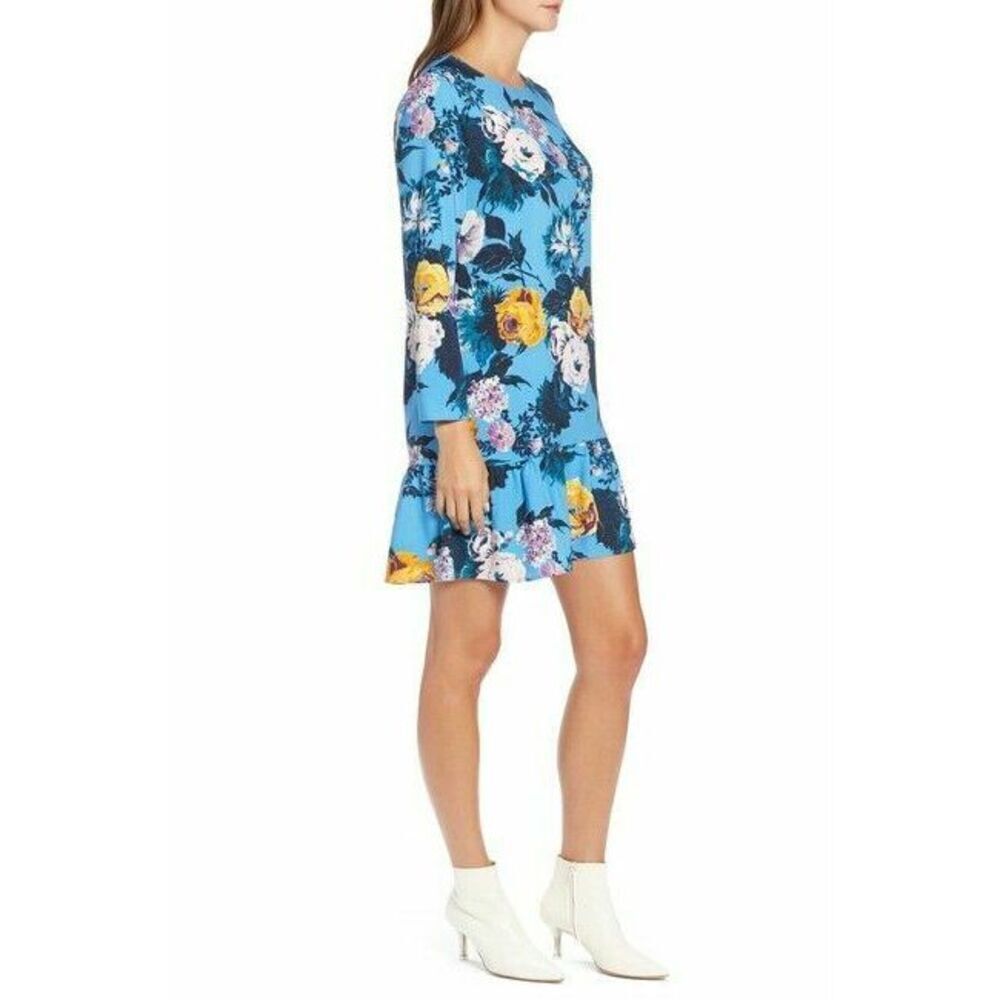 Halogen Button Back Ruffle Hem Dress Blue Size M $140 - Picture 4 of 6